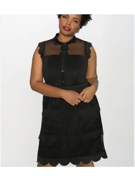Eloquii Dresses & Skirts - ELOQUII black scallop trim collared sheer overlay dress size 26